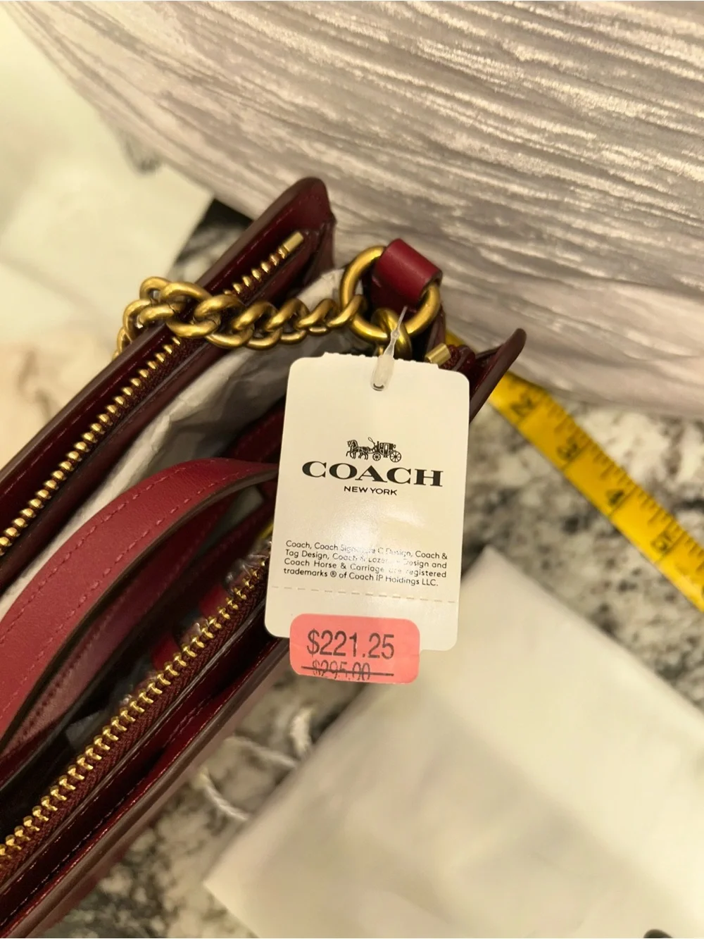 Coach Crimson Leather Crossbody with Gold Chain Strap